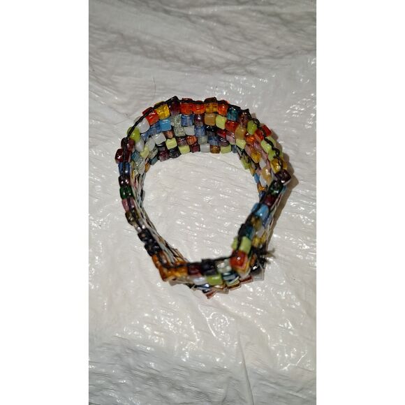 Artsy Glass Beaded Stretch Bracelet Hippie Boho Colorful Woven Handmade - Picture 7 of 7